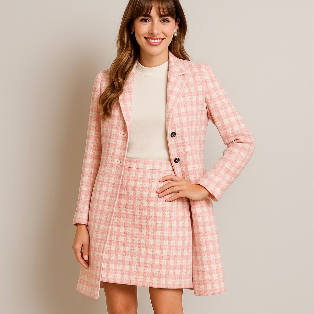 NWOT MODA INTERNATIONAL Pink & Cream Longline Suit Size 2